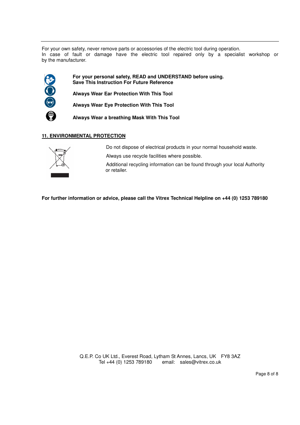 Vitrex LRS600IND User Manual | Page 8 / 8