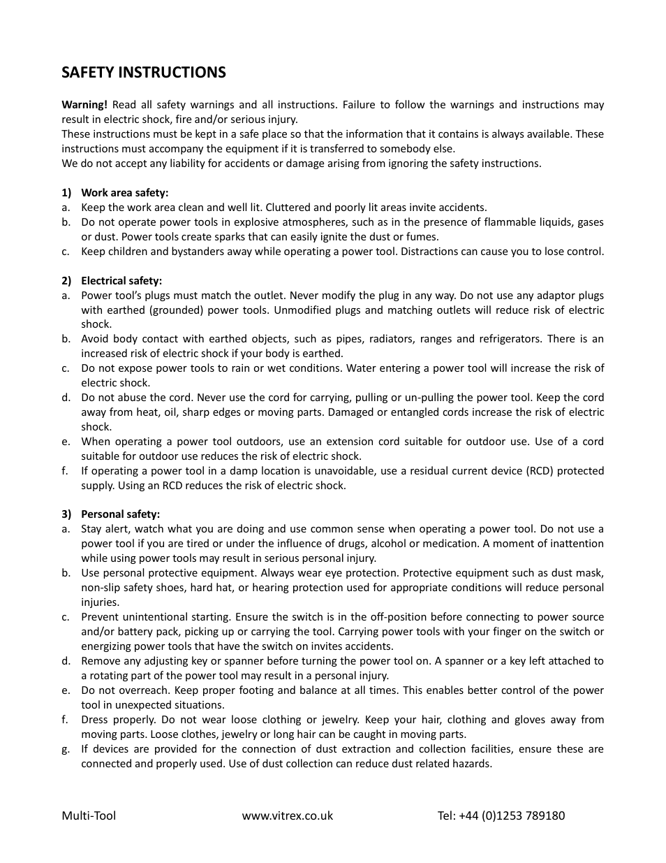 Safety instructions | Vitrex MULTITOOL User Manual | Page 3 / 8