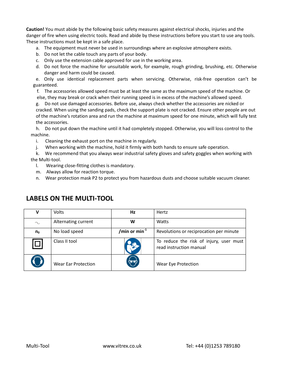 Labels on the multi-tool | Vitrex MULTITOOL User Manual | Page 5 / 8