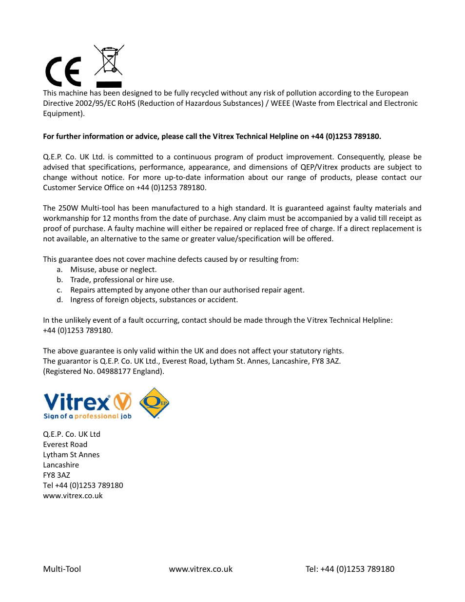 Vitrex MULTITOOL User Manual | Page 8 / 8