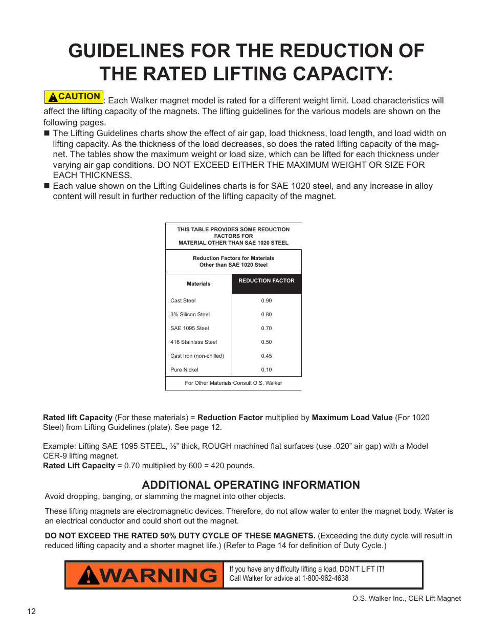 Additional operating information | Walker Magnetics CER SERIES User Manual | Page 12 / 24