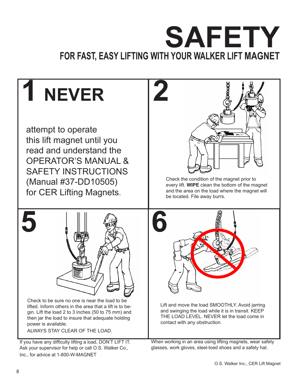 Safety, Never | Walker Magnetics CER SERIES User Manual | Page 8 / 24