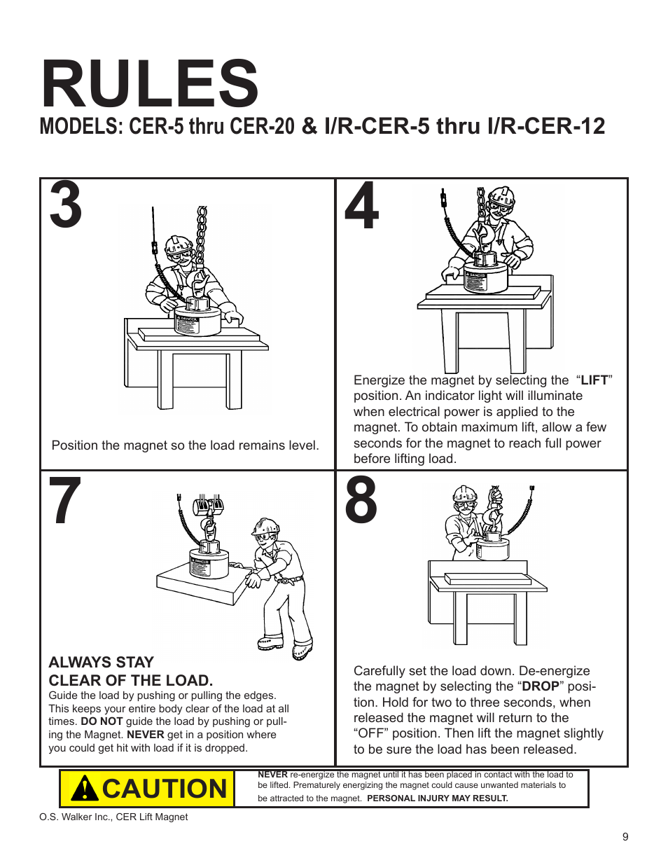 Rules, Caution | Walker Magnetics CER SERIES User Manual | Page 9 / 24