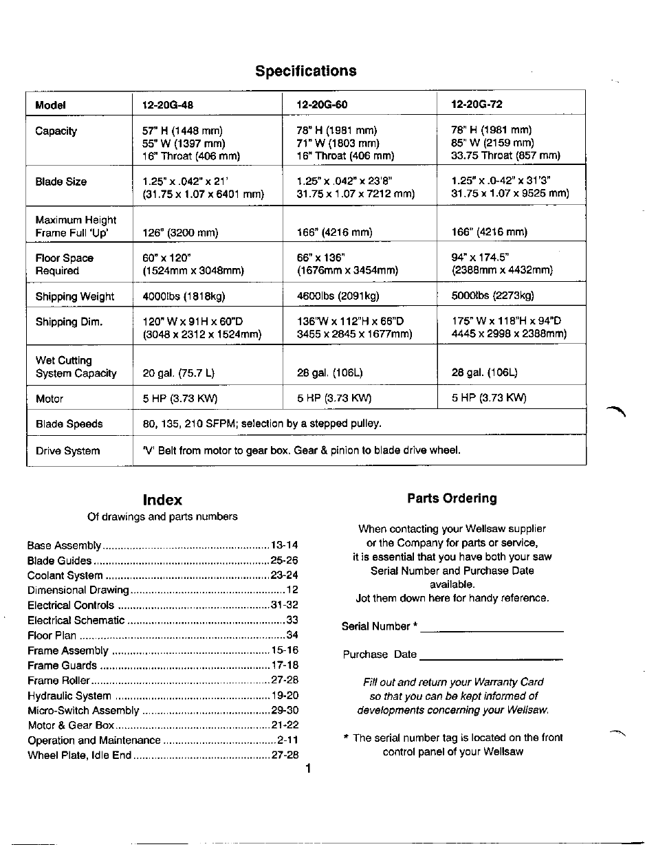 Wellsaw 1220G User Manual | Page 2 / 35
