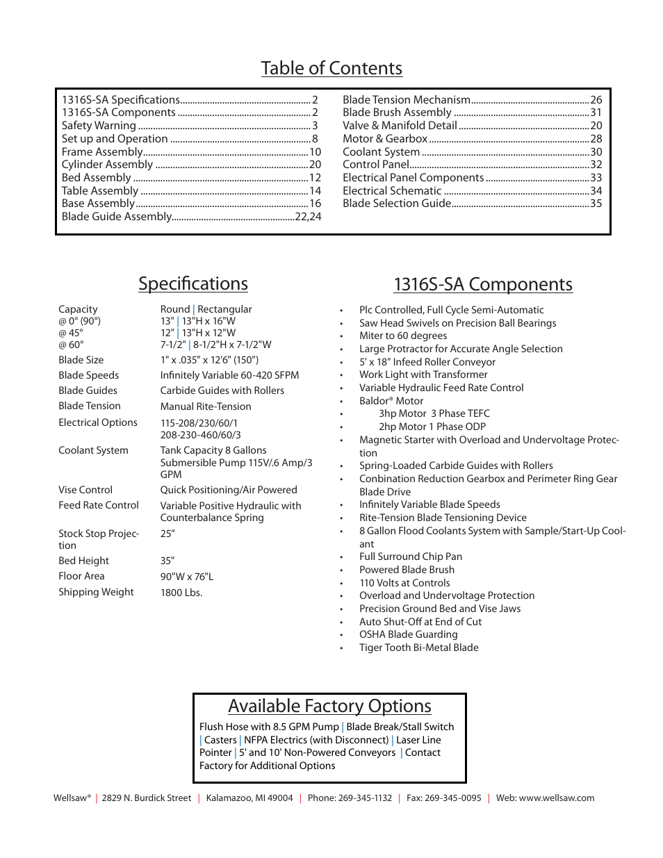 Wellsaw 1316S-SA User Manual | Page 2 / 37