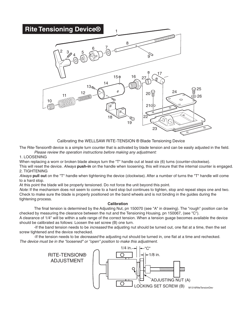 Rite tensioning device | Wellsaw 1316S-SA User Manual | Page 26 / 37