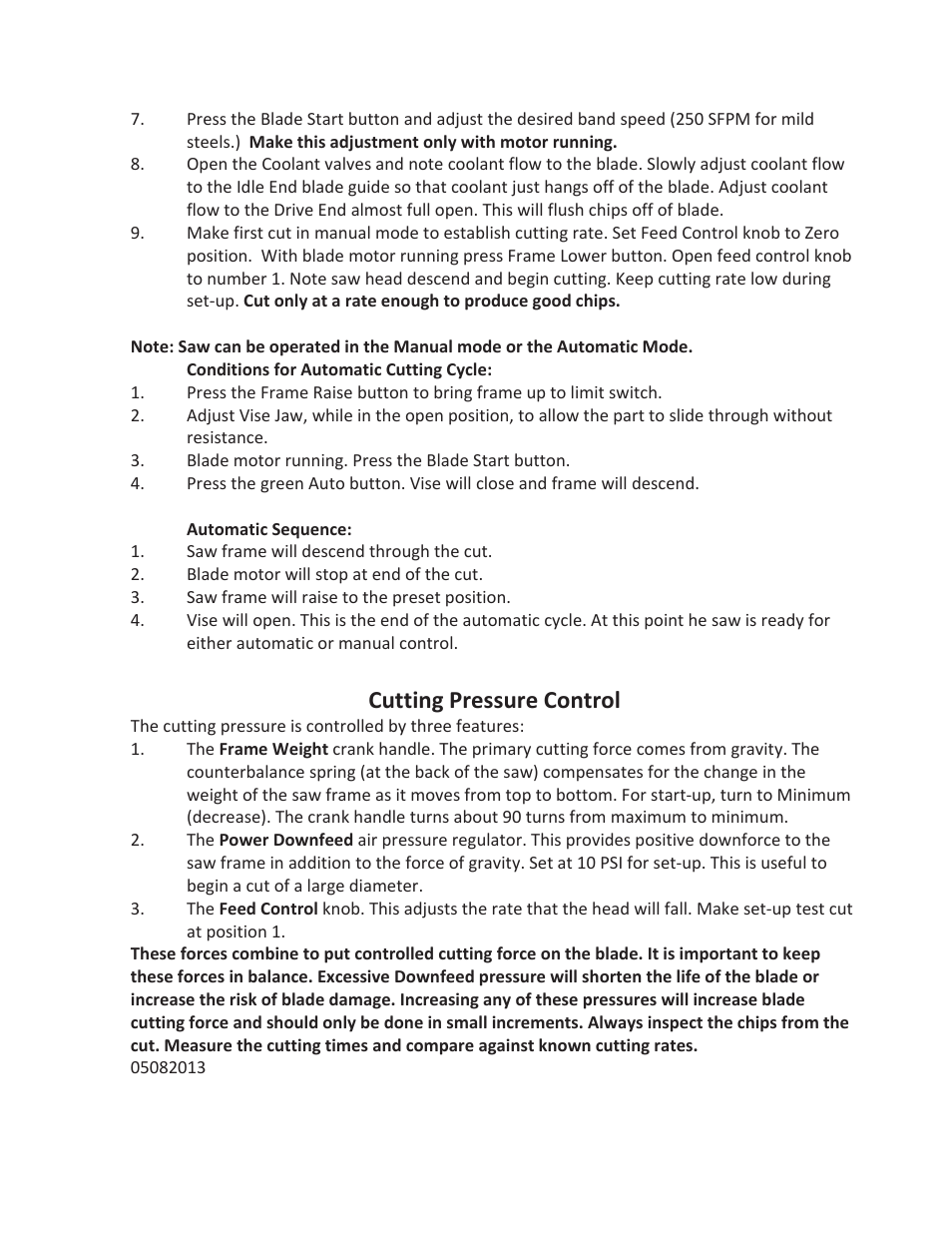 Cuttingpressurecontrol | Wellsaw 1316S-SA User Manual | Page 9 / 37