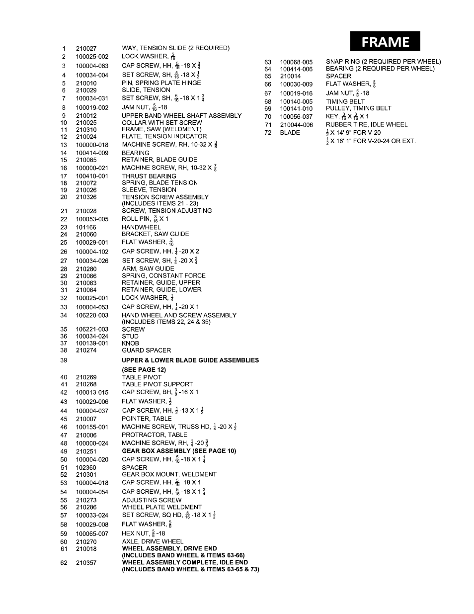 Frame | Wellsaw V20-24 User Manual | Page 11 / 24