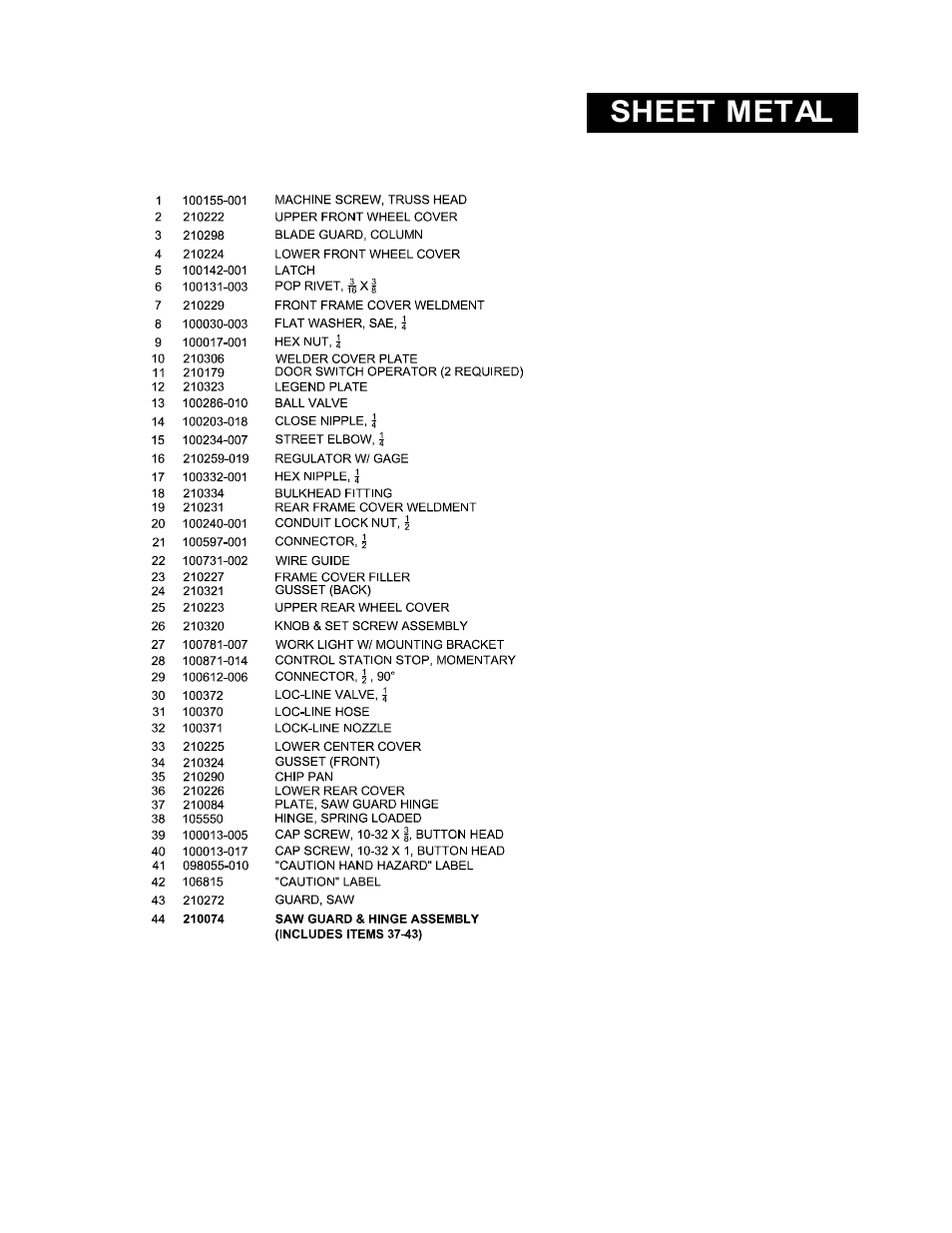 Sheet metal | Wellsaw V20-24 User Manual | Page 17 / 24