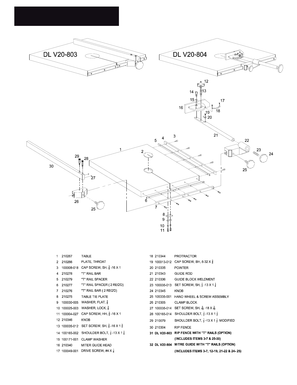 Table assembly | Wellsaw V20-24 User Manual | Page 20 / 24