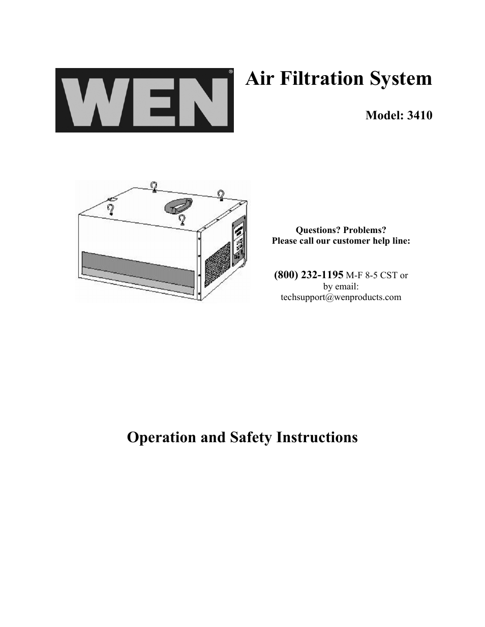 WEN 3410 Air Filtration System User Manual | 14 pages
