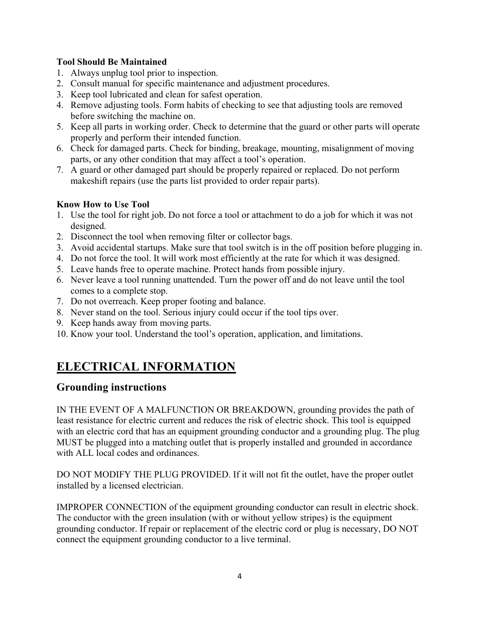 Electrical information | WEN 3400 Dust Extractor User Manual | Page 4 / 11