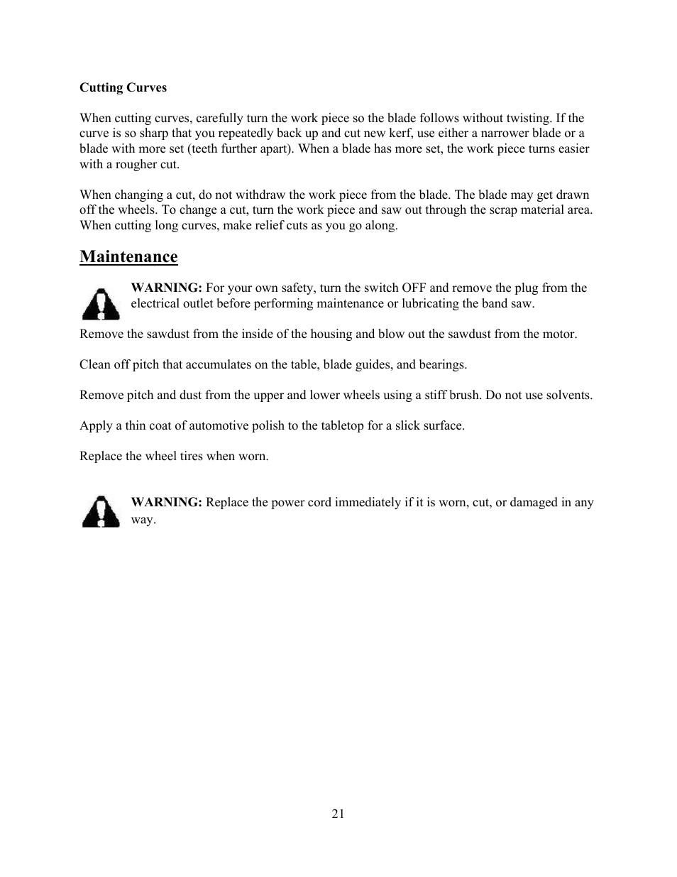 Maintenance | WEN 3914 14 inch band saw User Manual | Page 21 / 27