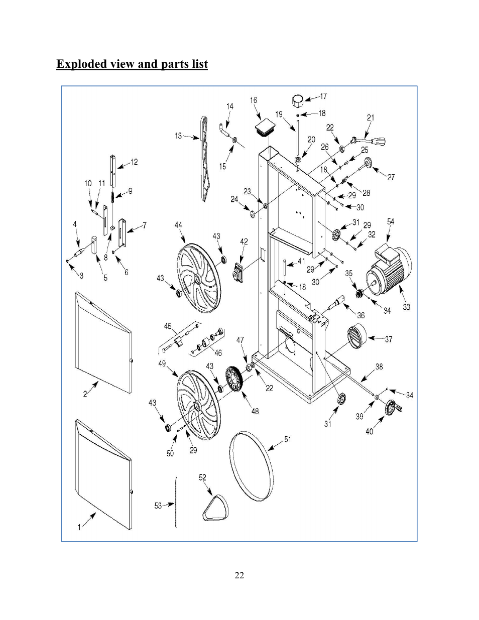 Exploded view and parts list | WEN 3914 14 inch band saw User Manual | Page 22 / 27