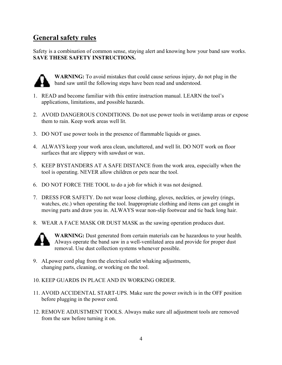 General safety rules | WEN 3914 14 inch band saw User Manual | Page 4 / 27