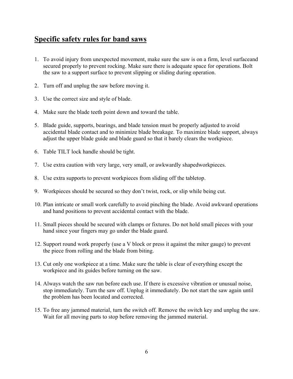 Specific safety rules for band saws | WEN 3914 14 inch band saw User Manual | Page 6 / 27