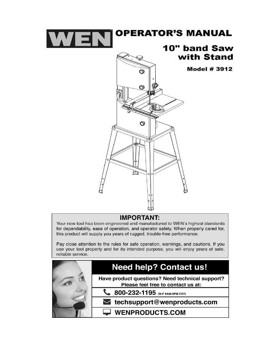 WEN 3912 10 inch band saw User Manual | 24 pages