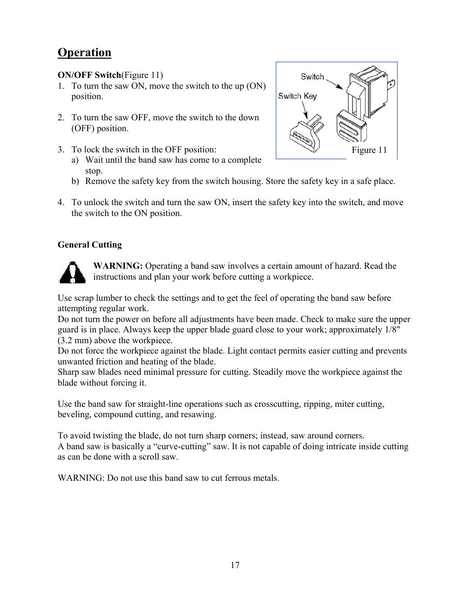 Operation | WEN 3912 10 inch band saw User Manual | Page 17 / 24