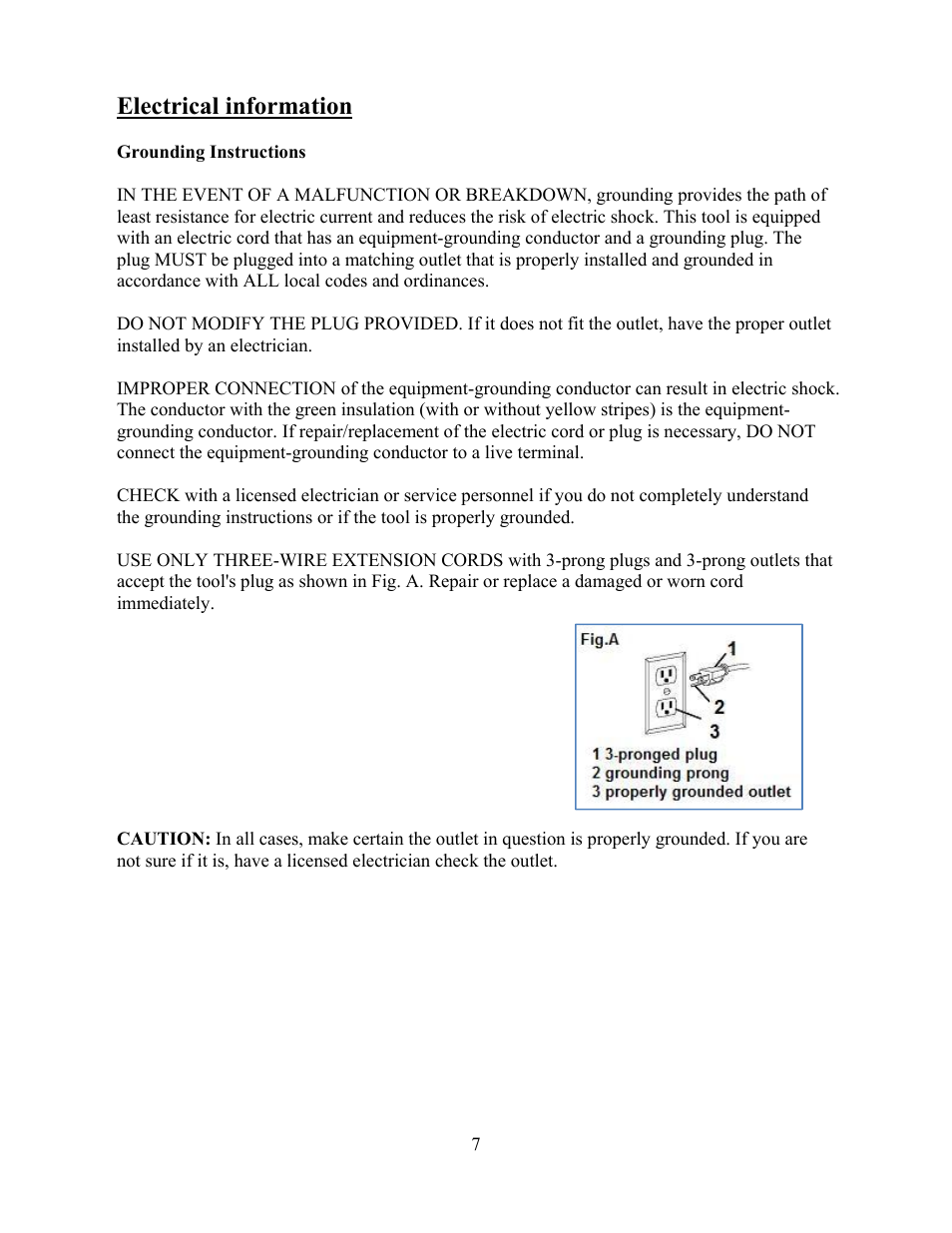Electrical information | WEN 3912 10 inch band saw User Manual | Page 7 / 24