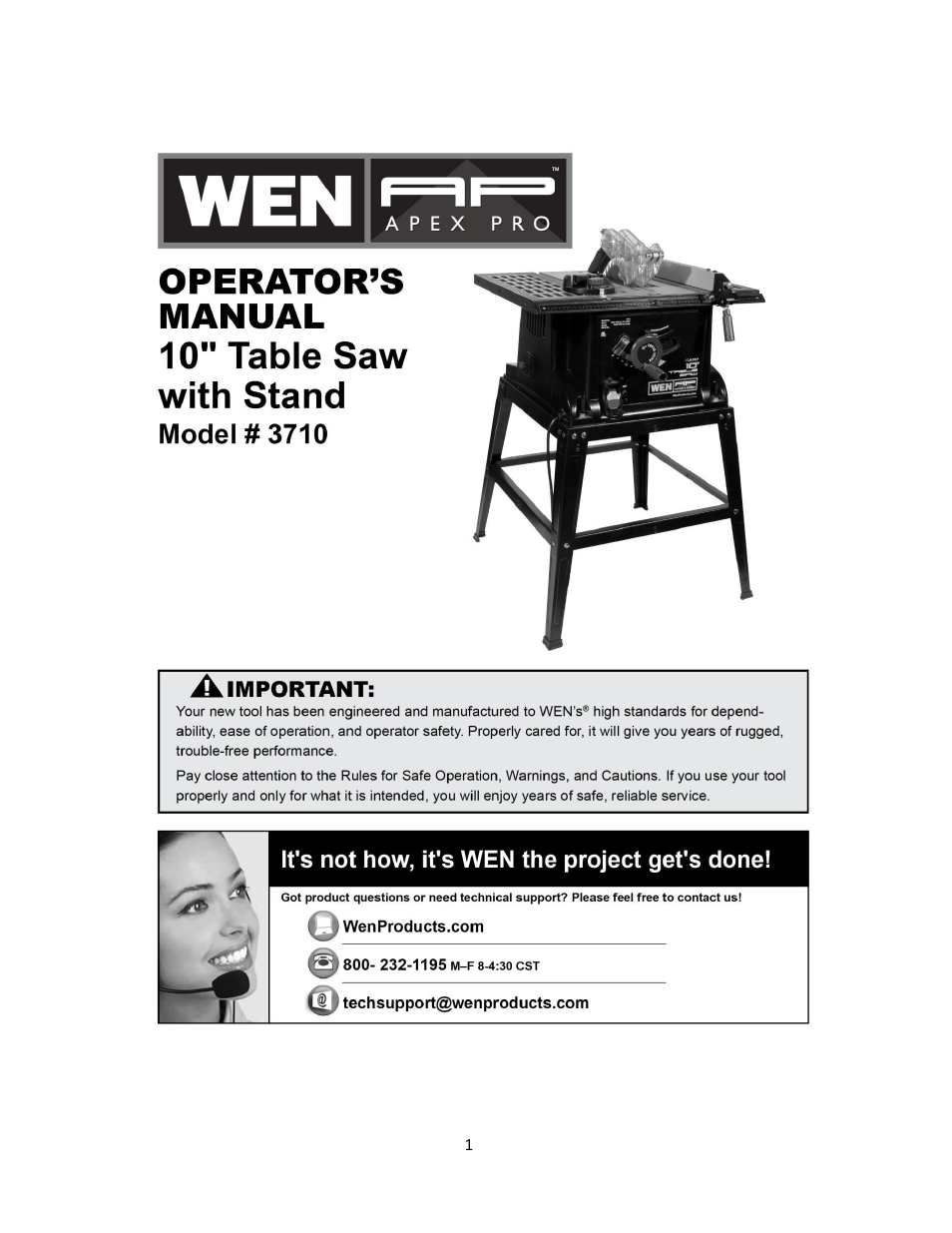 WEN 3710 10 inch Table Saw ver.2011 User Manual | 30 pages