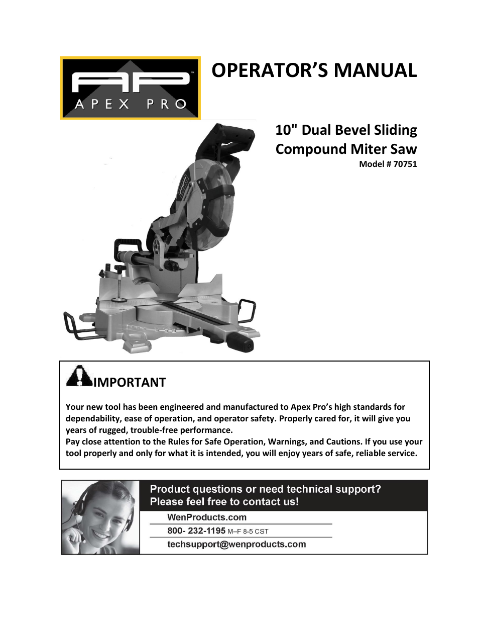 WEN 70751 10 Dual Bevel Sliding Compound Miter Saw User Manual | 21 pages