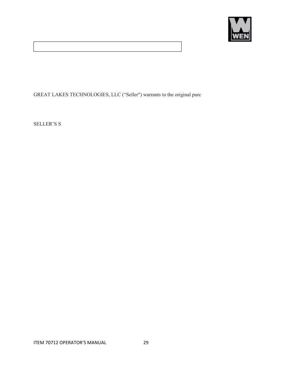 One (1) year limited warranty | WEN 70712 12 Sliding Compound Miter Saw User Manual | Page 29 / 29