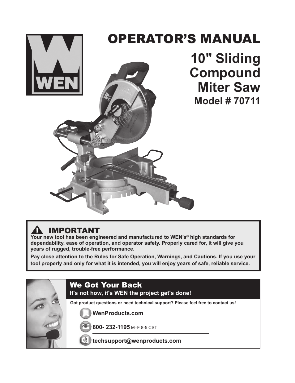 WEN 70711 10 inch Sliding Compound Miter Saw Manual User Manual | 28 pages