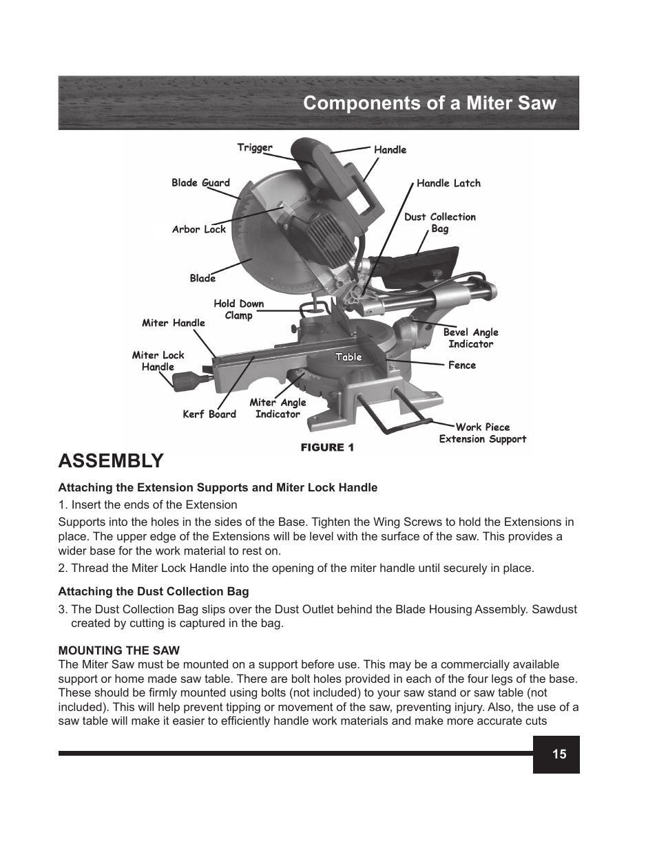 Components of a miter saw assembly | WEN 70711 10 inch Sliding Compound Miter Saw Manual User Manual | Page 15 / 28