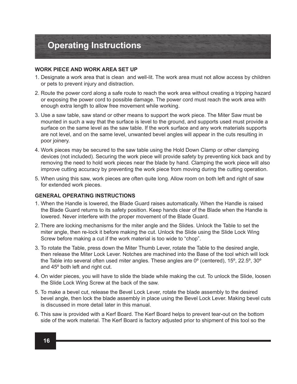 Operating instructions | WEN 70711 10 inch Sliding Compound Miter Saw Manual User Manual | Page 16 / 28