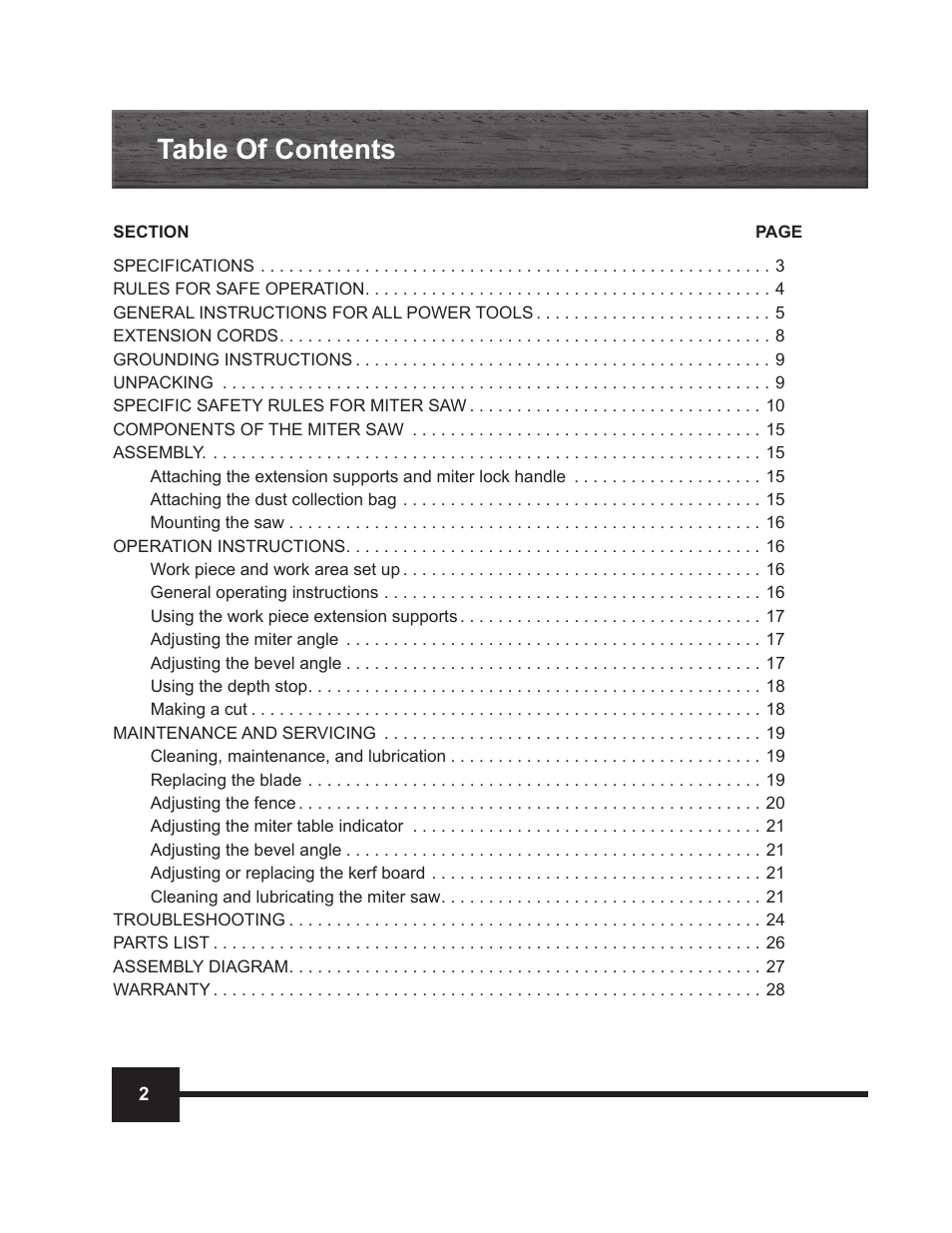 WEN 70711 10 inch Sliding Compound Miter Saw Manual User Manual | Page 2 / 28