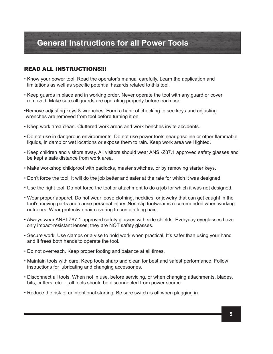 General instructions for all power tools | WEN 70711 10 inch Sliding Compound Miter Saw Manual User Manual | Page 5 / 28