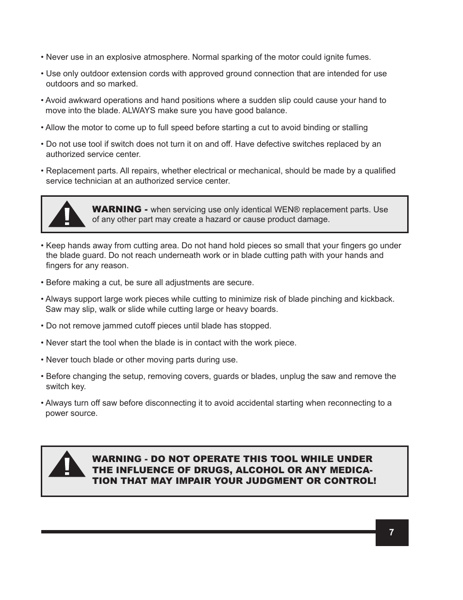 WEN 70711 10 inch Sliding Compound Miter Saw Manual User Manual | Page 7 / 28