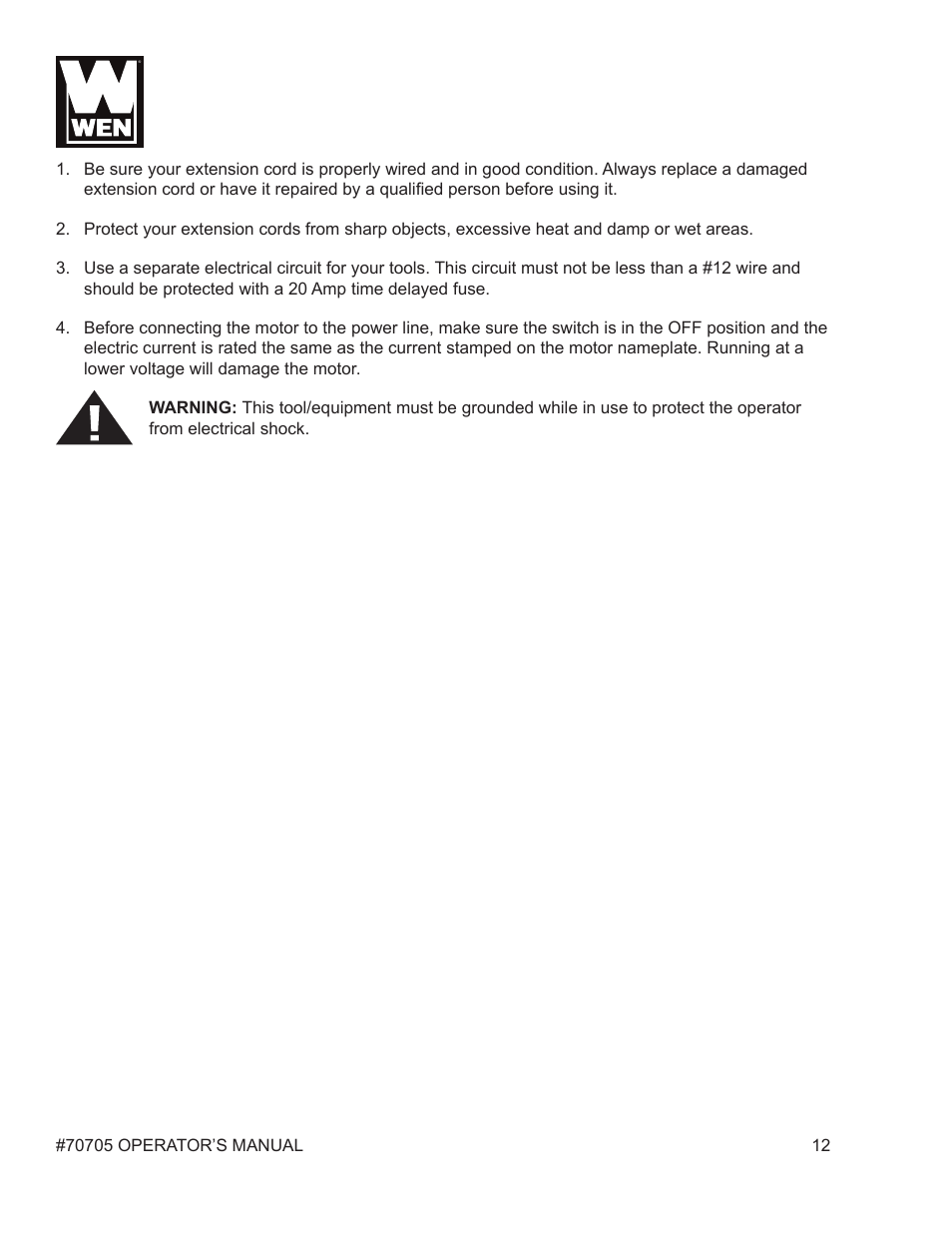WEN 70705 8-1/4 inch Compound Miter Saw User Manual | Page 12 / 29