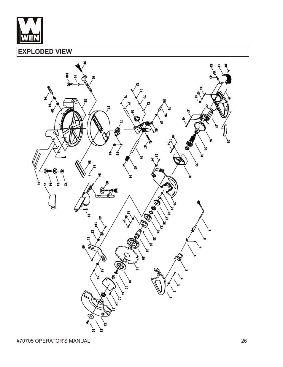 Exploded view | WEN 70705 8-1/4 inch Compound Miter Saw User Manual | Page 26 / 29