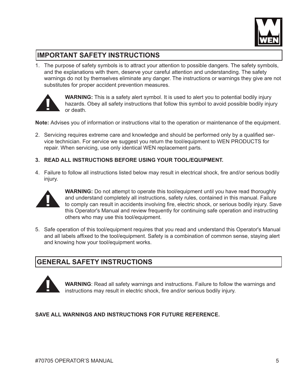 WEN 70705 8-1/4 inch Compound Miter Saw User Manual | Page 5 / 29
