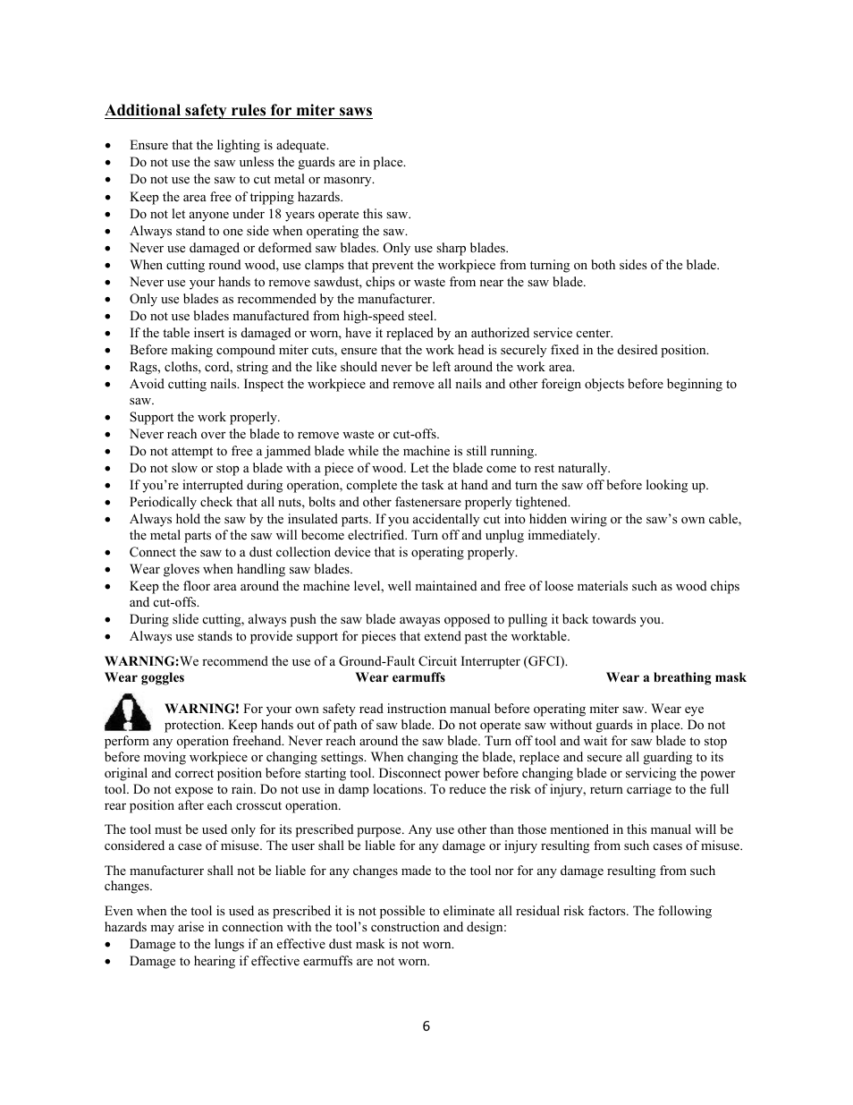 WEN 70716 10 inch Sliding Compound Miter Saw User Manual | Page 6 / 20