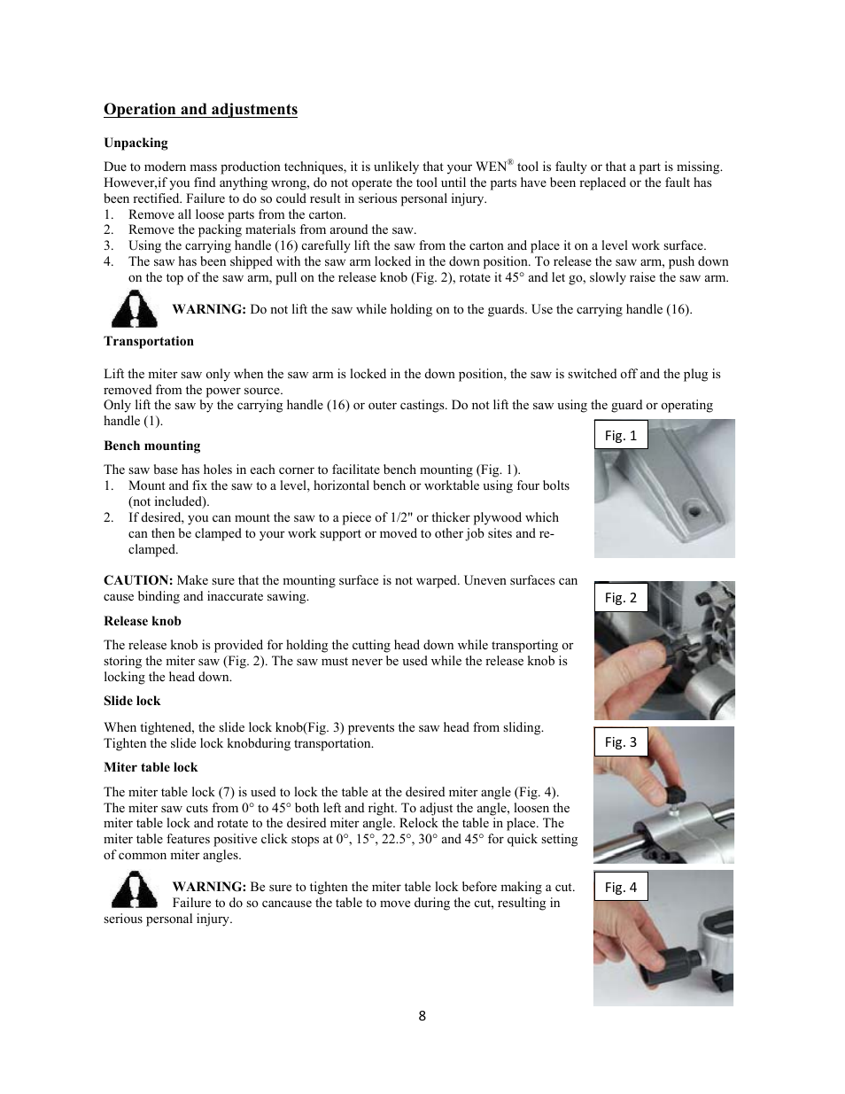 WEN 70716 10 inch Sliding Compound Miter Saw User Manual | Page 8 / 20