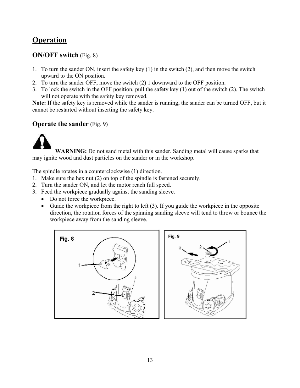 Operation | WEN 6510 oscillating spindle sander User Manual | Page 13 / 20