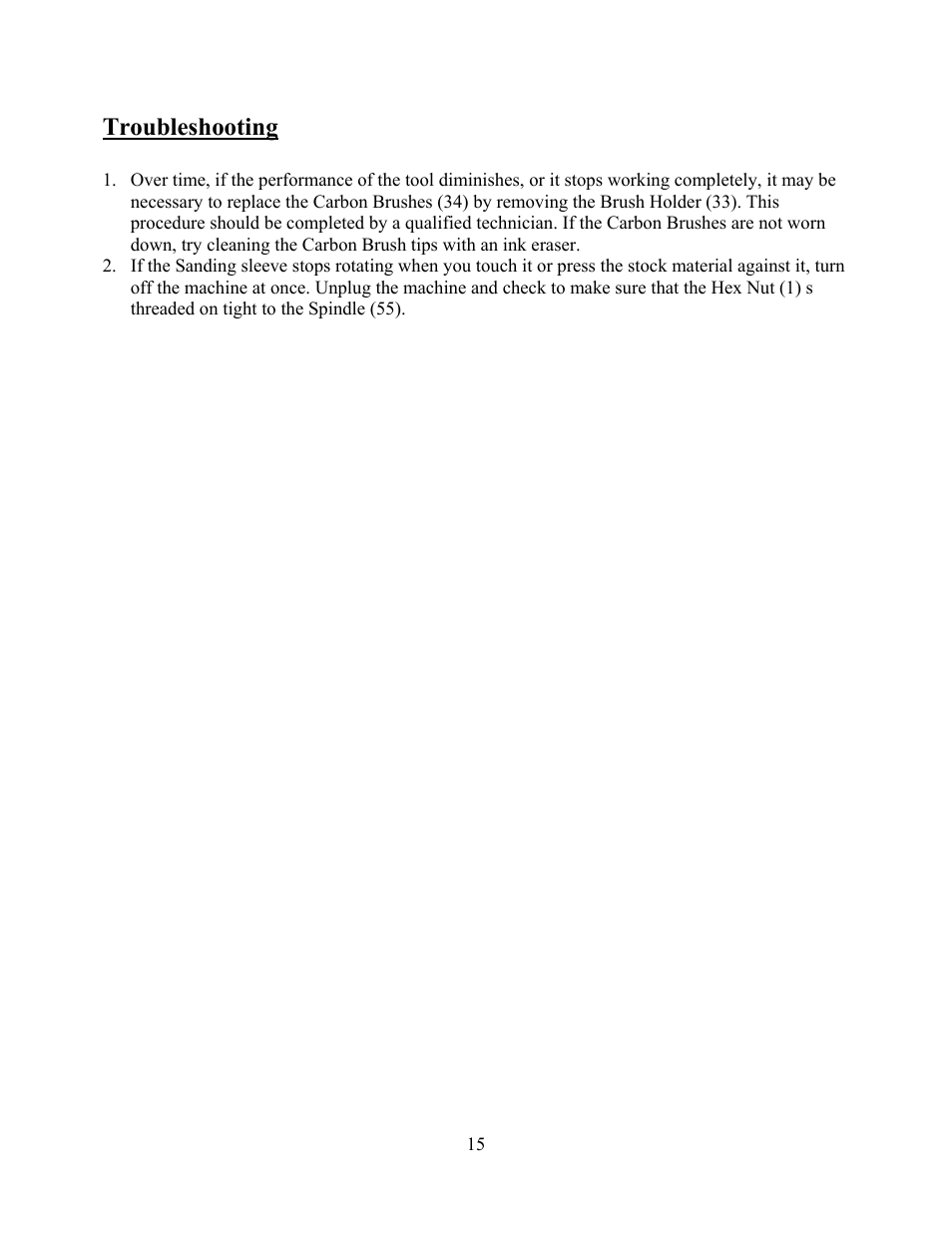 Troubleshooting | WEN 6510 oscillating spindle sander User Manual | Page 15 / 20