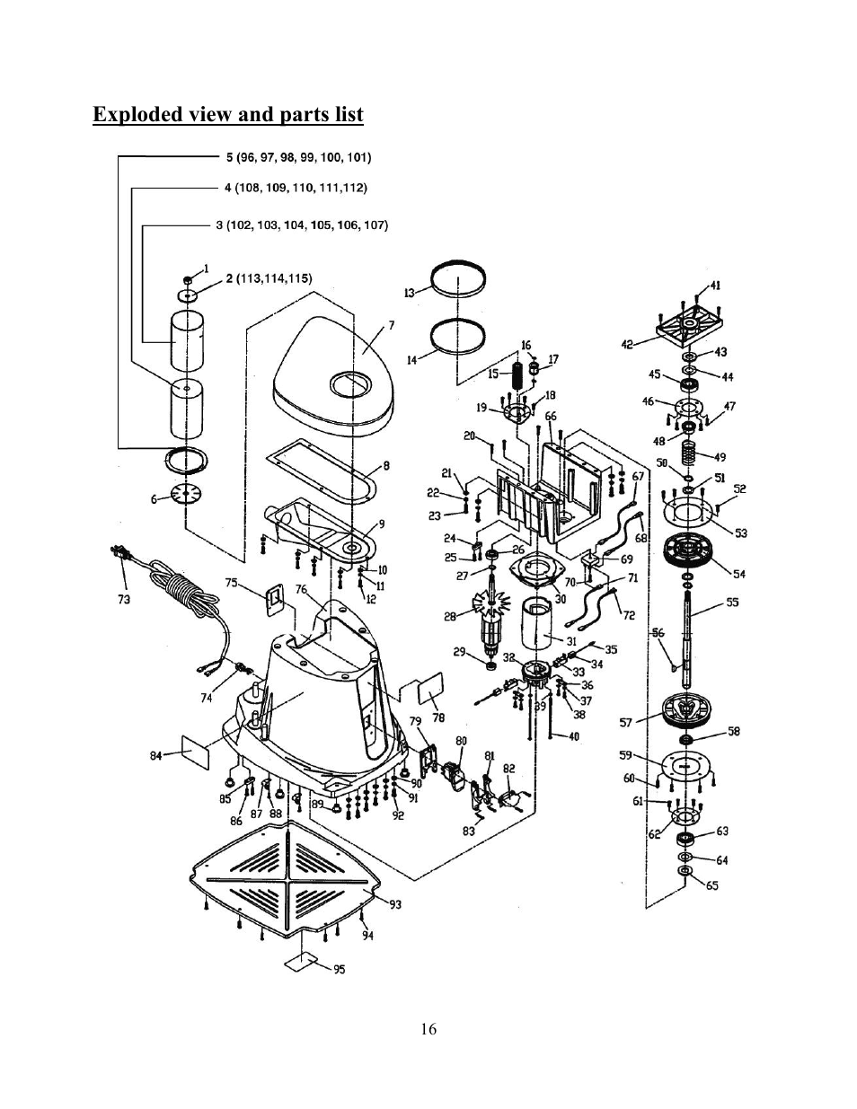 Exploded view and parts list | WEN 6510 oscillating spindle sander User Manual | Page 16 / 20