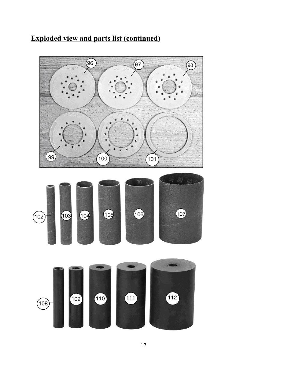 Exploded view and parts list (continued) | WEN 6510 oscillating spindle sander User Manual | Page 17 / 20