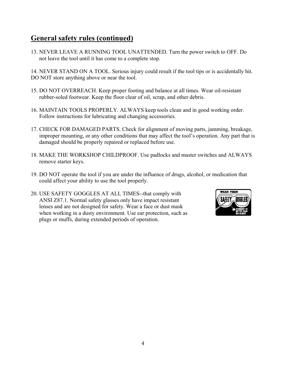 General safety rules (continued) | WEN 6510 oscillating spindle sander User Manual | Page 4 / 20