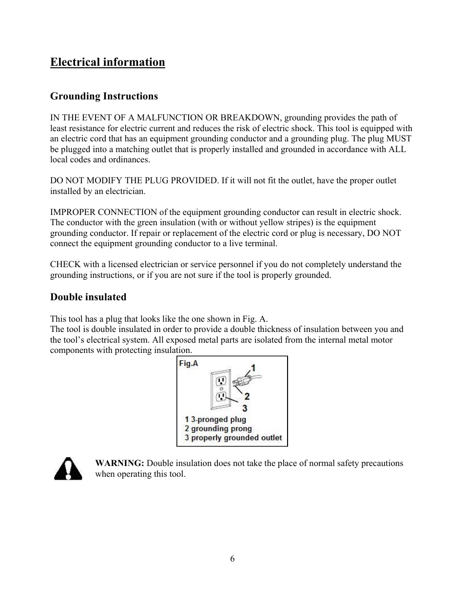 Electrical information | WEN 6510 oscillating spindle sander User Manual | Page 6 / 20