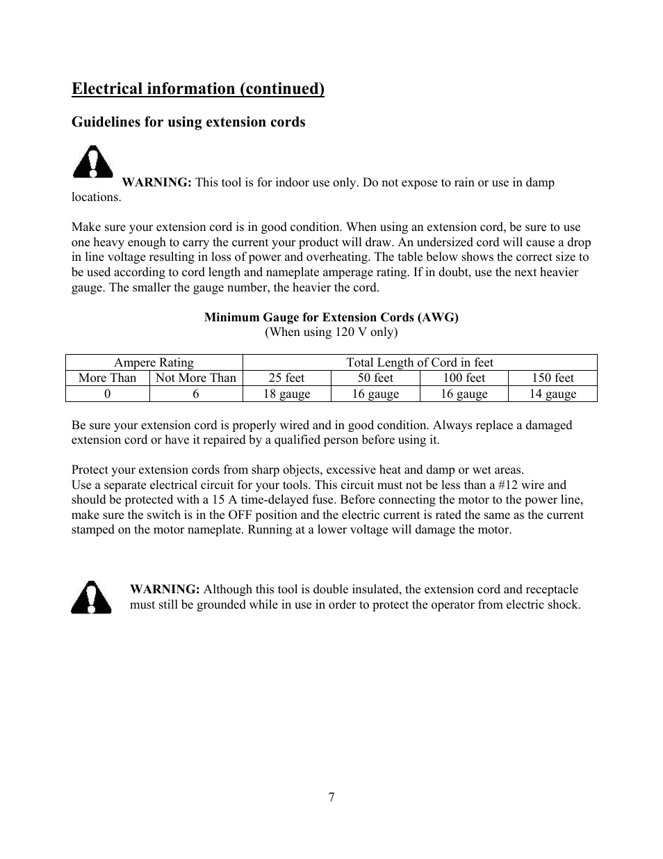 Electrical information (continued) | WEN 6510 oscillating spindle sander User Manual | Page 7 / 20