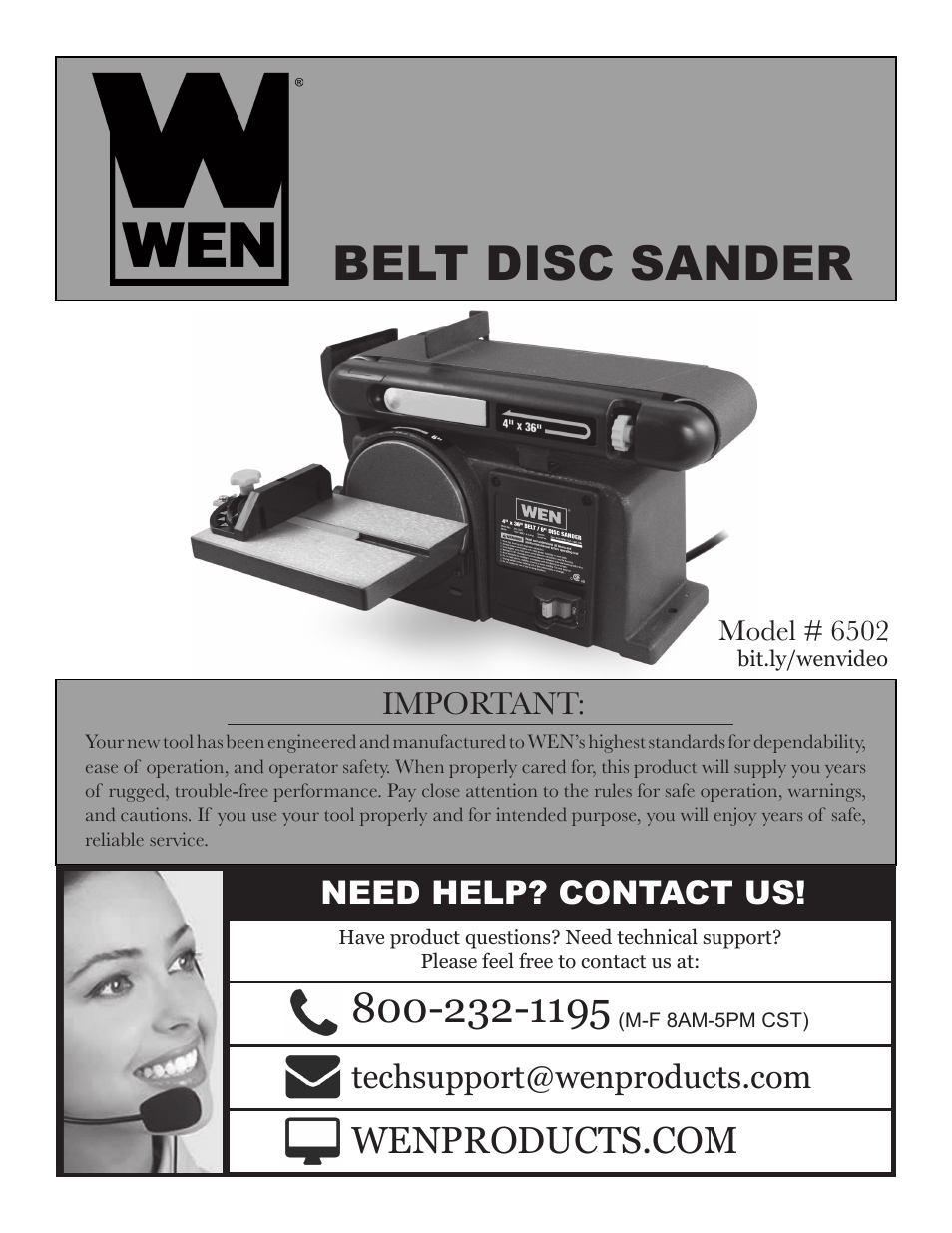 WEN 6502 4 x 6 Belt / Disc Sander User Manual | 19 pages