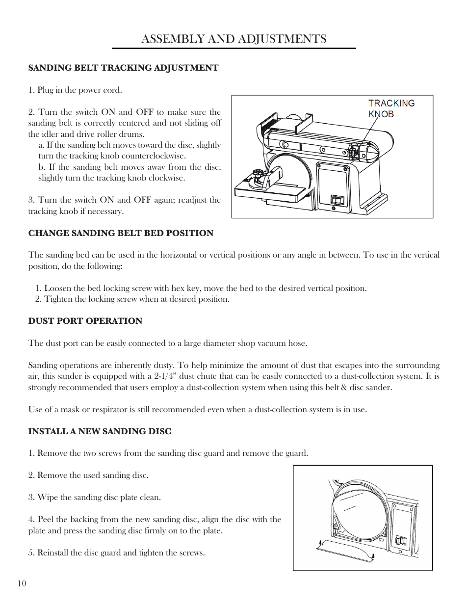 Assembly and adjustments | WEN 6502 4 x 6 Belt / Disc Sander User Manual | Page 10 / 19
