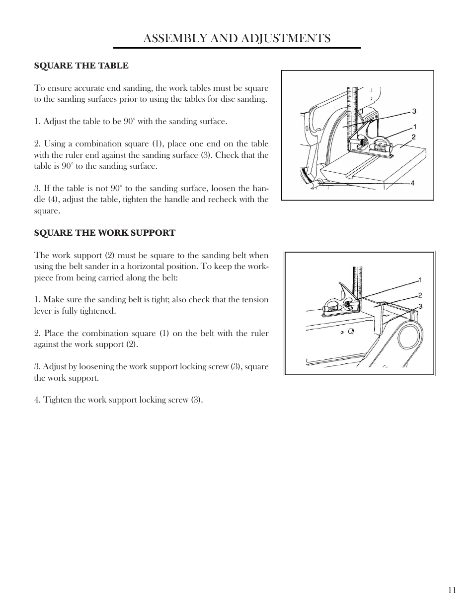 Assembly and adjustments | WEN 6502 4 x 6 Belt / Disc Sander User Manual | Page 11 / 19