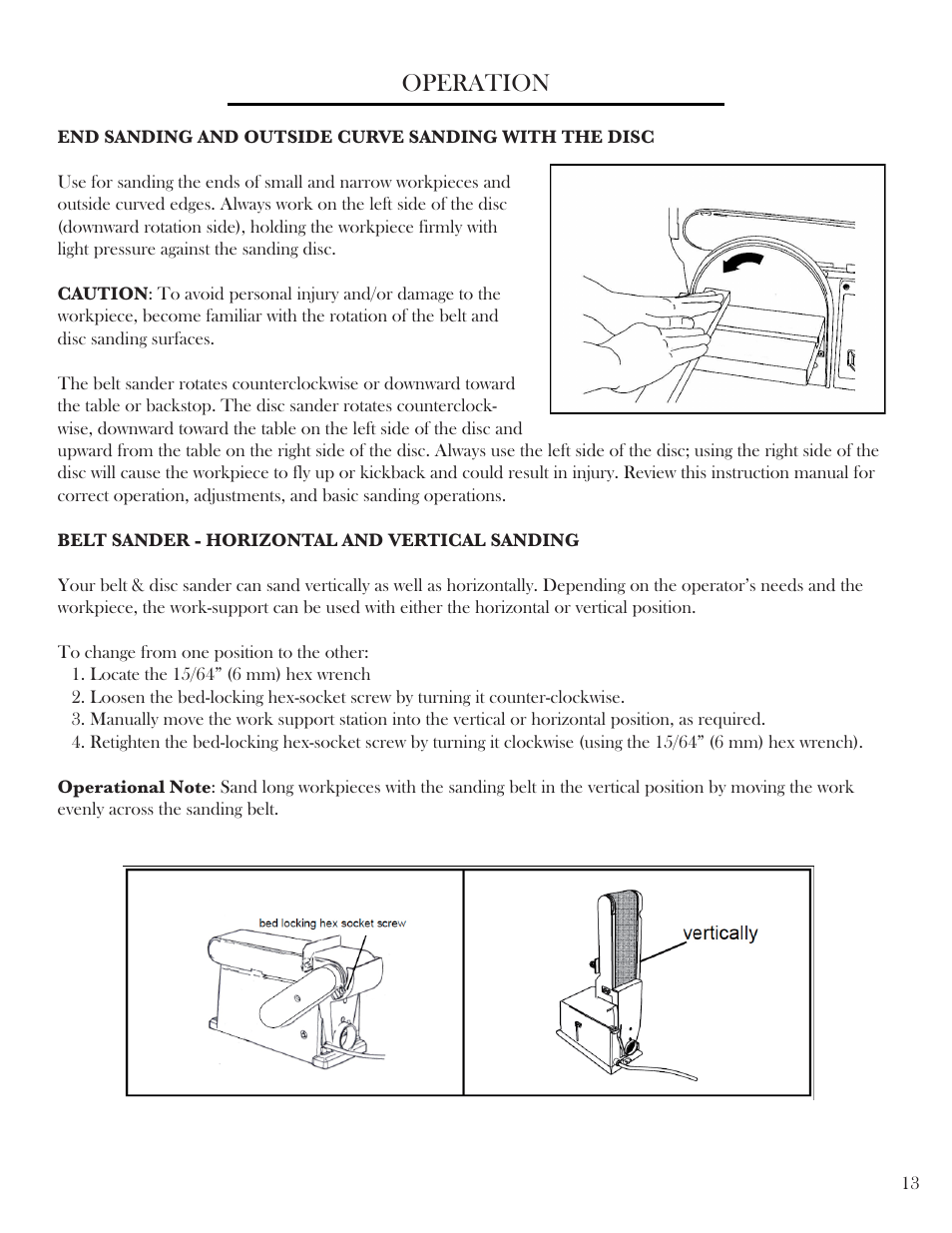 Operation | WEN 6502 4 x 6 Belt / Disc Sander User Manual | Page 13 / 19