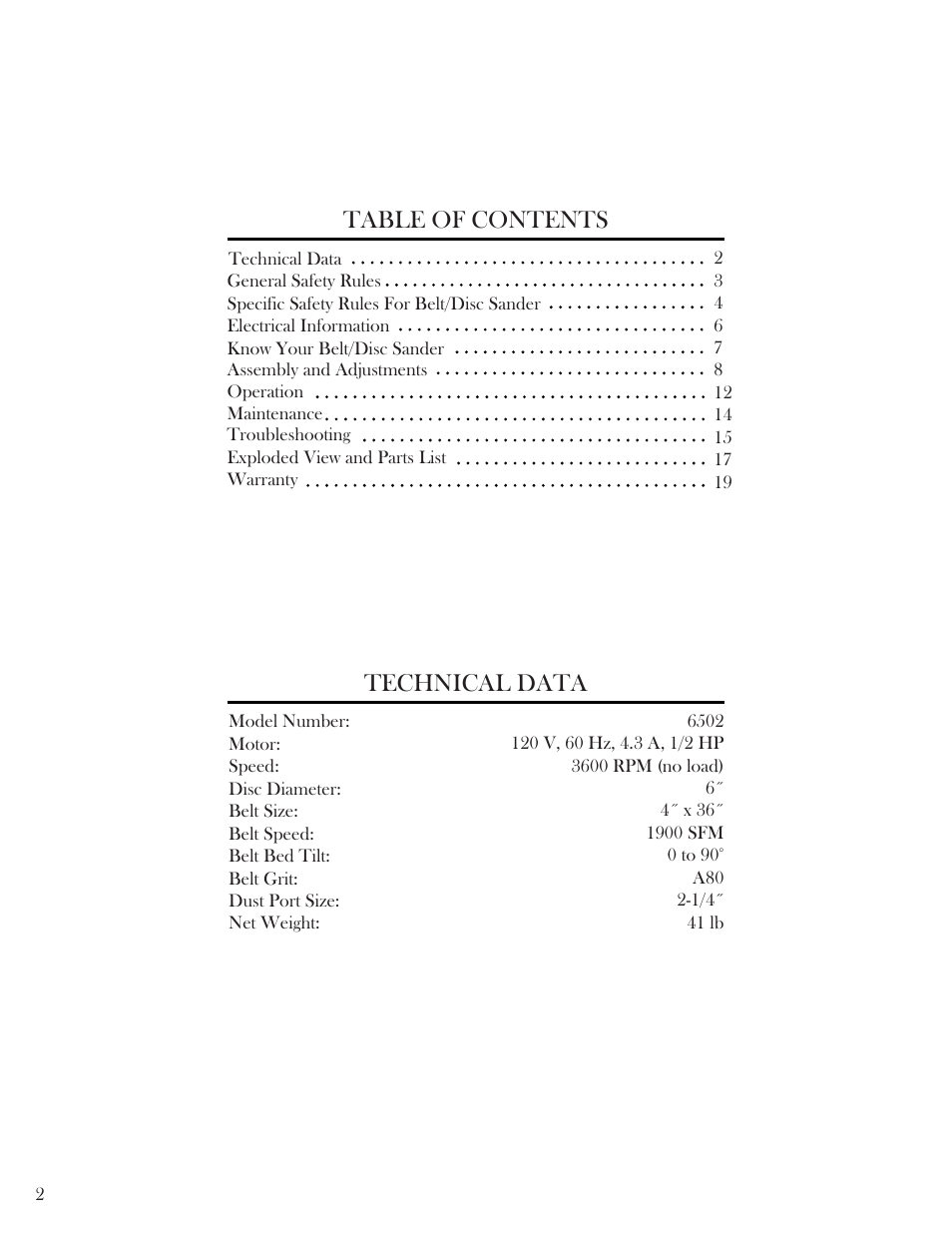 WEN 6502 4 x 6 Belt / Disc Sander User Manual | Page 2 / 19