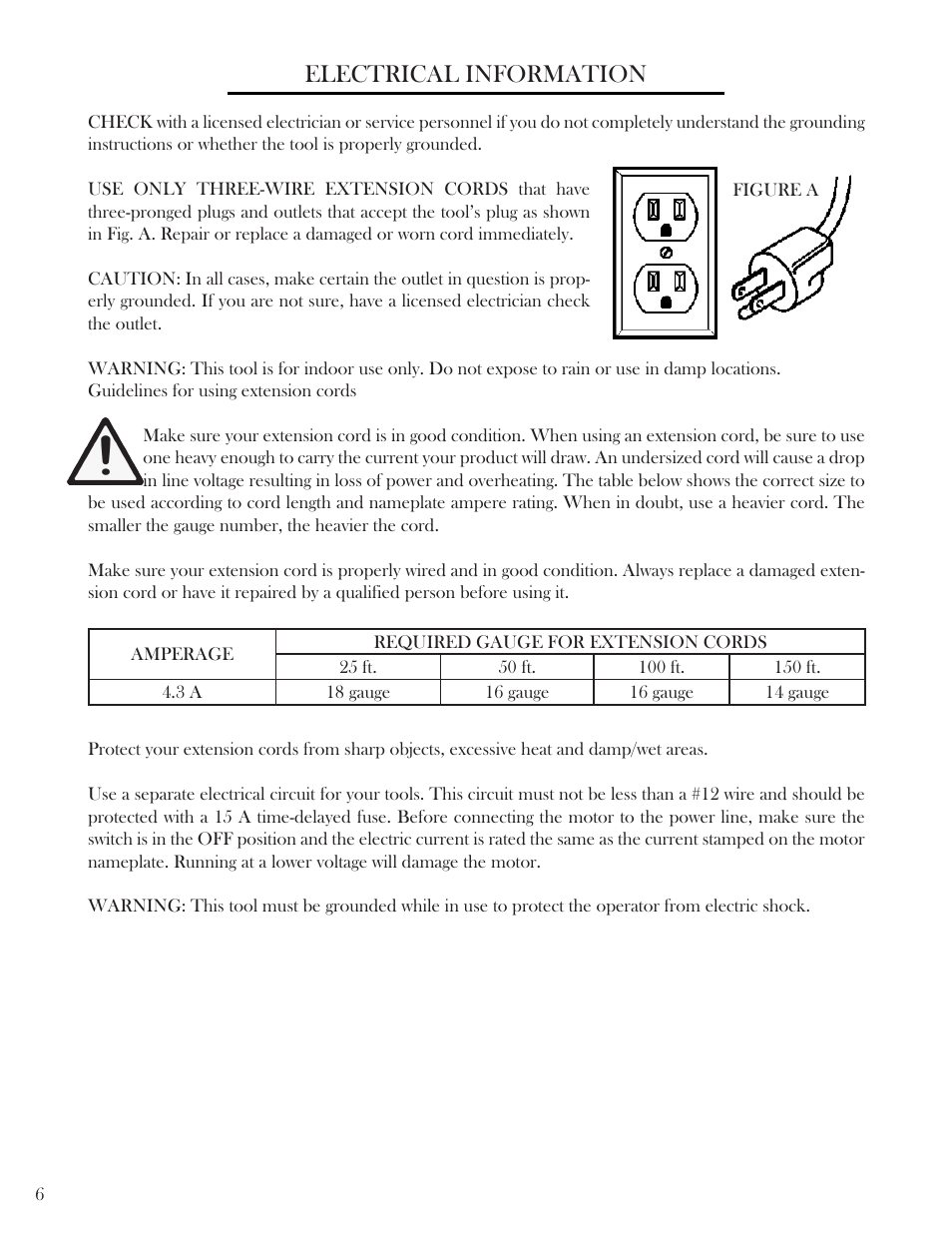 Electrical information | WEN 6502 4 x 6 Belt / Disc Sander User Manual | Page 6 / 19